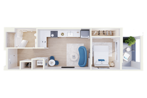 Floor plan for 1 bed, 1 bath, 554 sqft